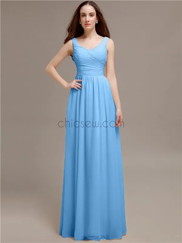 Chiffon Shoulder Strap A-line Floor-Length Bridesmaid Dresses