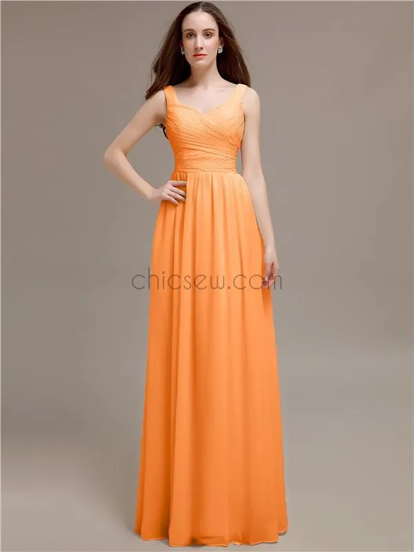 Chiffon Shoulder Strap A-line Floor-Length Bridesmaid Dresses