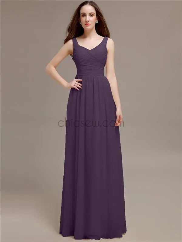 Chiffon Shoulder Strap A-line Floor-Length Bridesmaid Dresses