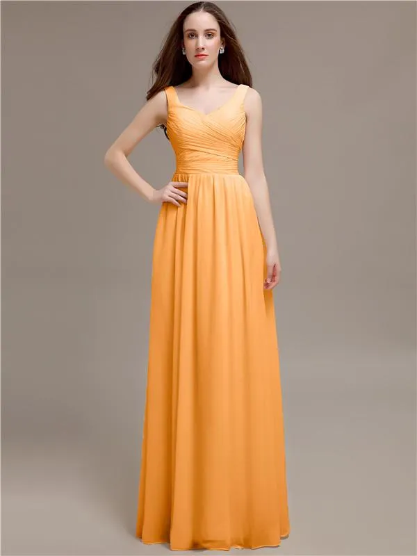 Chiffon Shoulder Strap A-line Floor-Length Bridesmaid Dresses