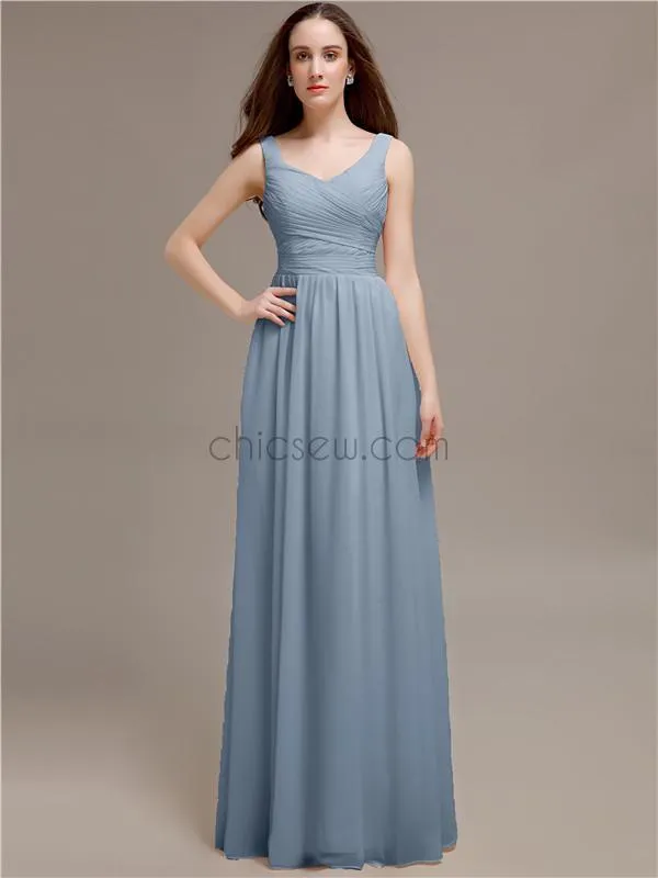 Chiffon Shoulder Strap A-line Floor-Length Bridesmaid Dresses