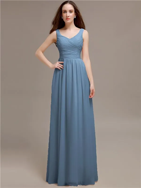 Chiffon Shoulder Strap A-line Floor-Length Bridesmaid Dresses