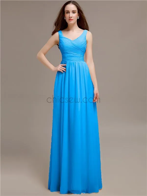 Chiffon Shoulder Strap A-line Floor-Length Bridesmaid Dresses