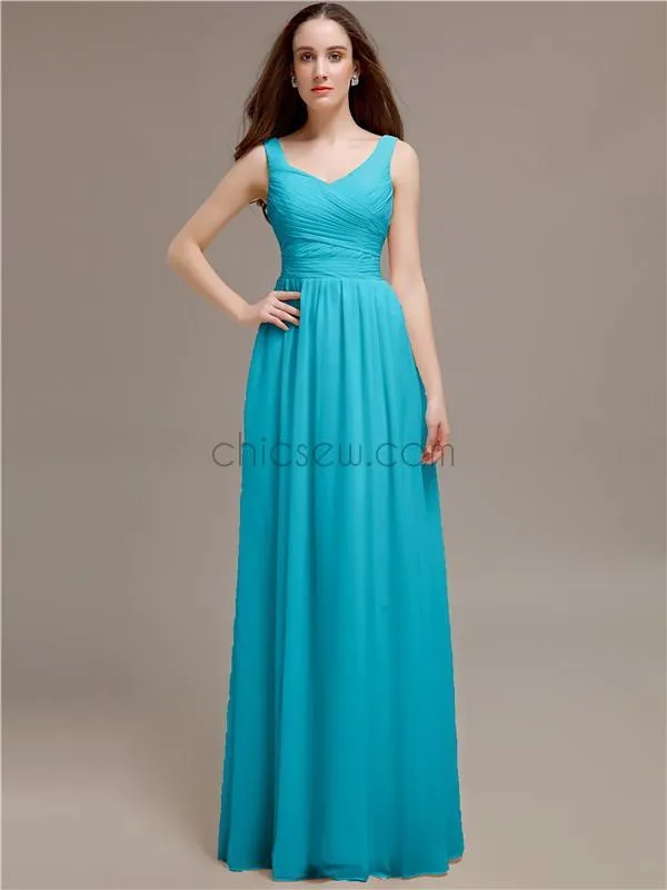 Chiffon Shoulder Strap A-line Floor-Length Bridesmaid Dresses