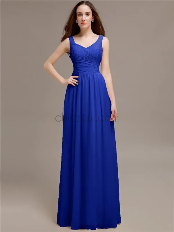 Chiffon Shoulder Strap A-line Floor-Length Bridesmaid Dresses