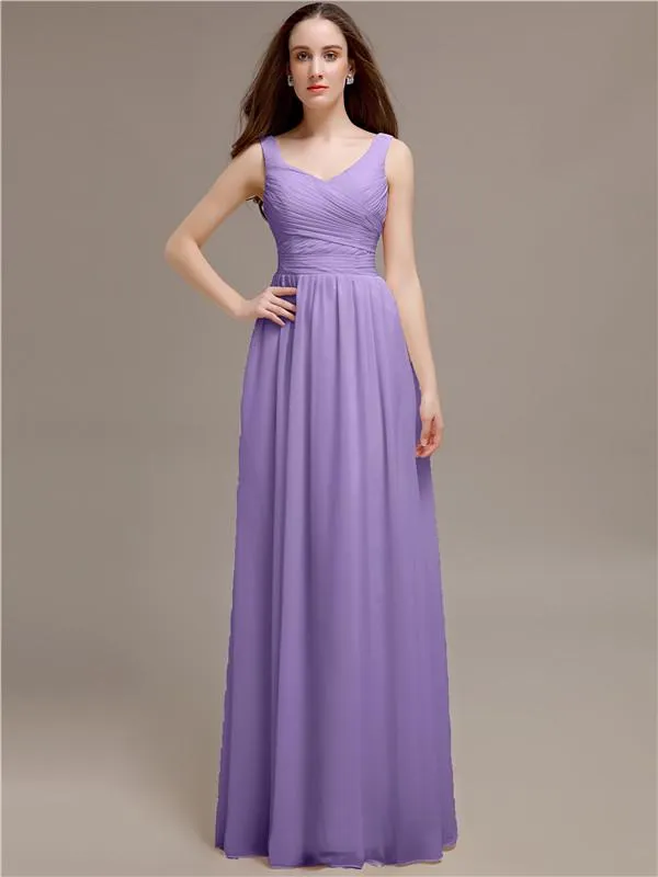 Chiffon Shoulder Strap A-line Floor-Length Bridesmaid Dresses