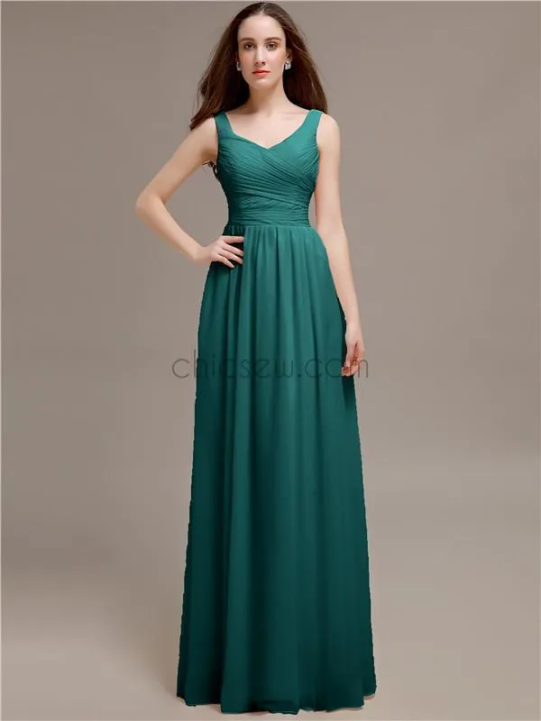 Chiffon Shoulder Strap A-line Floor-Length Bridesmaid Dresses