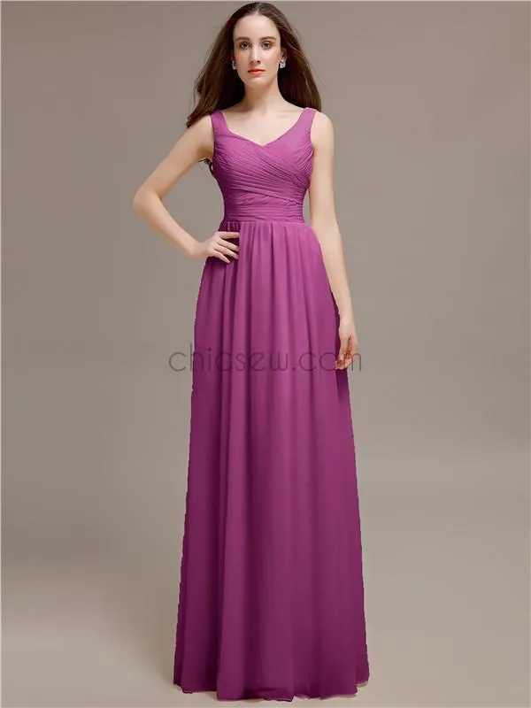 Chiffon Shoulder Strap A-line Floor-Length Bridesmaid Dresses