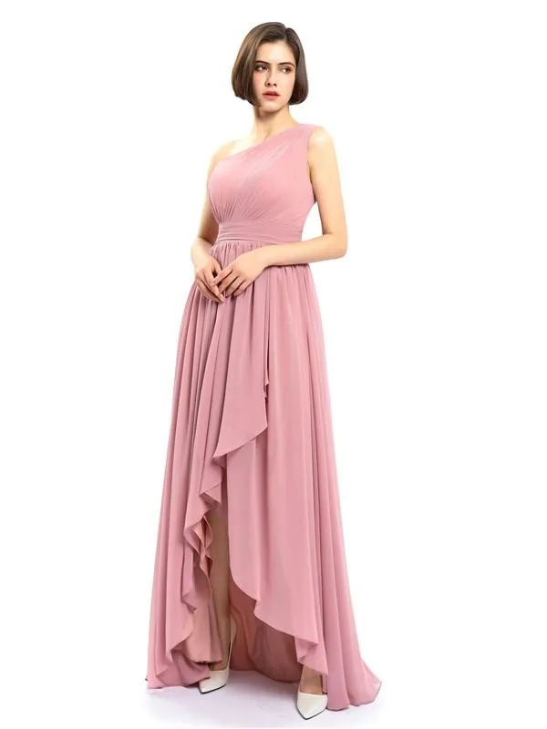 Chiffon Unique One-shoulder High-low Bridesmaid Dresses