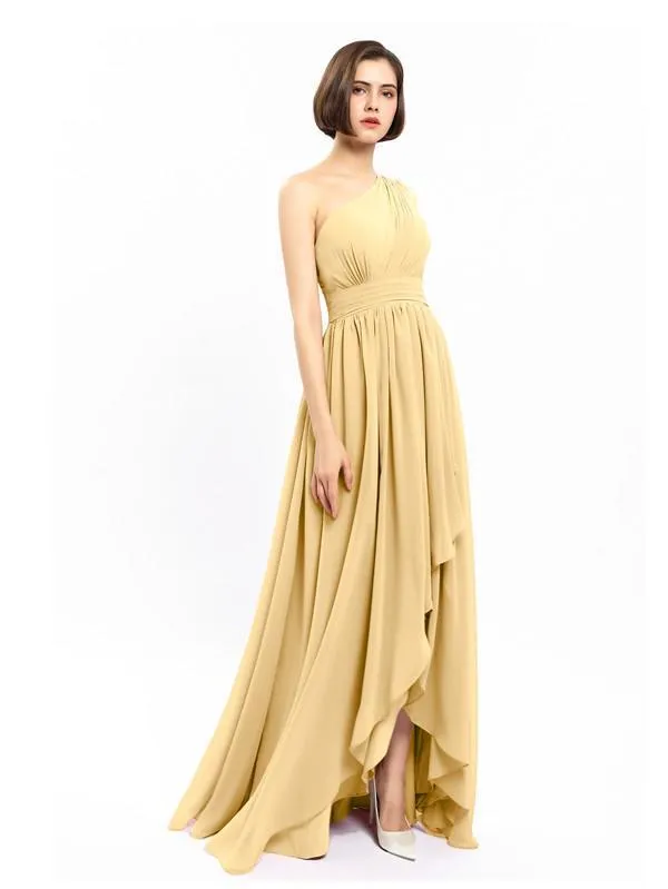 Chiffon Unique One-shoulder High-low Bridesmaid Dresses