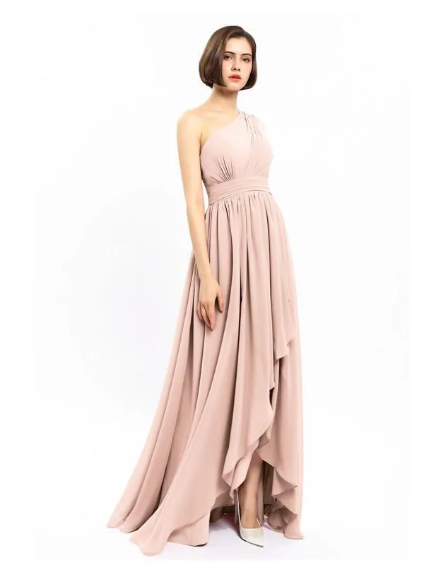 Chiffon Unique One-shoulder High-low Bridesmaid Dresses