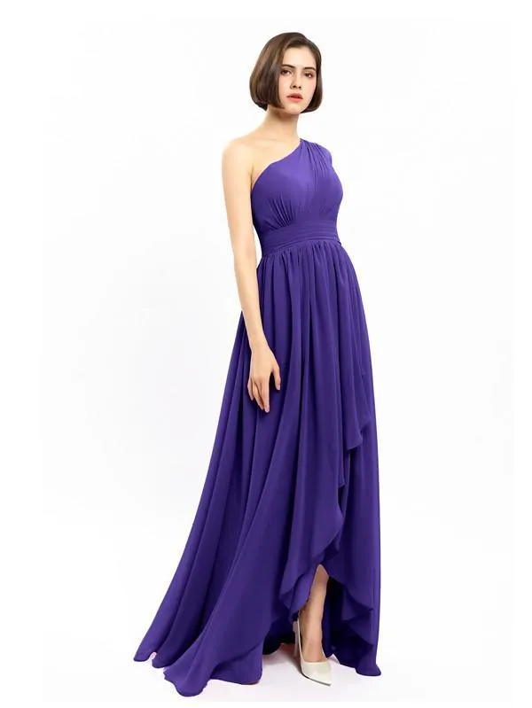 Chiffon Unique One-shoulder High-low Bridesmaid Dresses