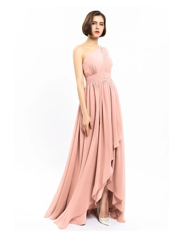 Chiffon Unique One-shoulder High-low Bridesmaid Dresses