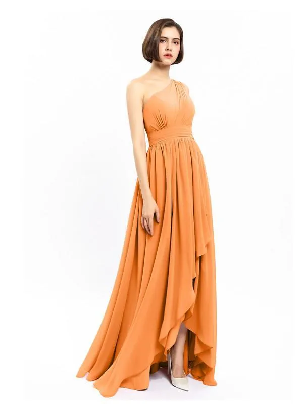 Chiffon Unique One-shoulder High-low Bridesmaid Dresses