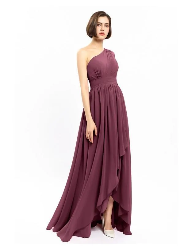 Chiffon Unique One-shoulder High-low Bridesmaid Dresses