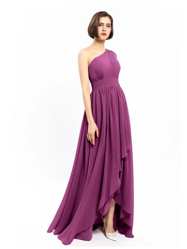 Chiffon Unique One-shoulder High-low Bridesmaid Dresses