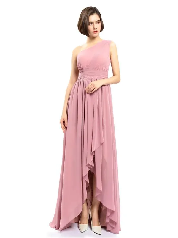 Chiffon Unique One-shoulder High-low Bridesmaid Dresses