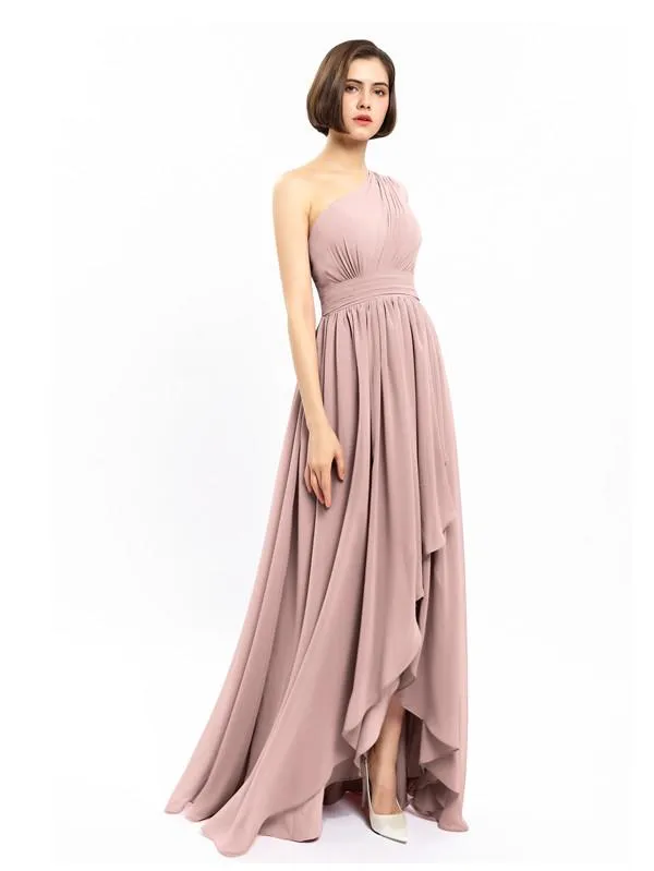 Chiffon Unique One-shoulder High-low Bridesmaid Dresses