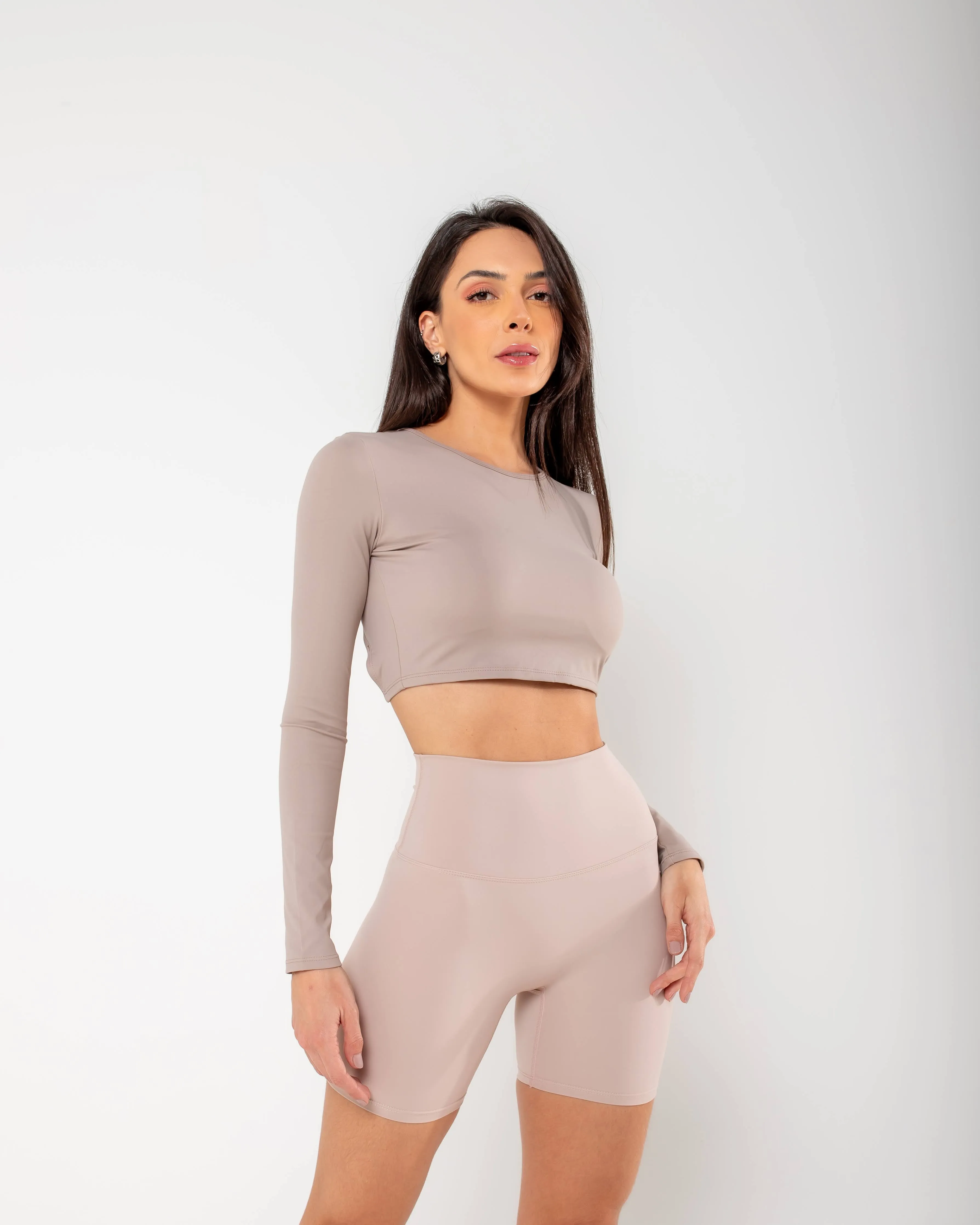 Cropped de Manga Longa Aura - Cinza Escuro