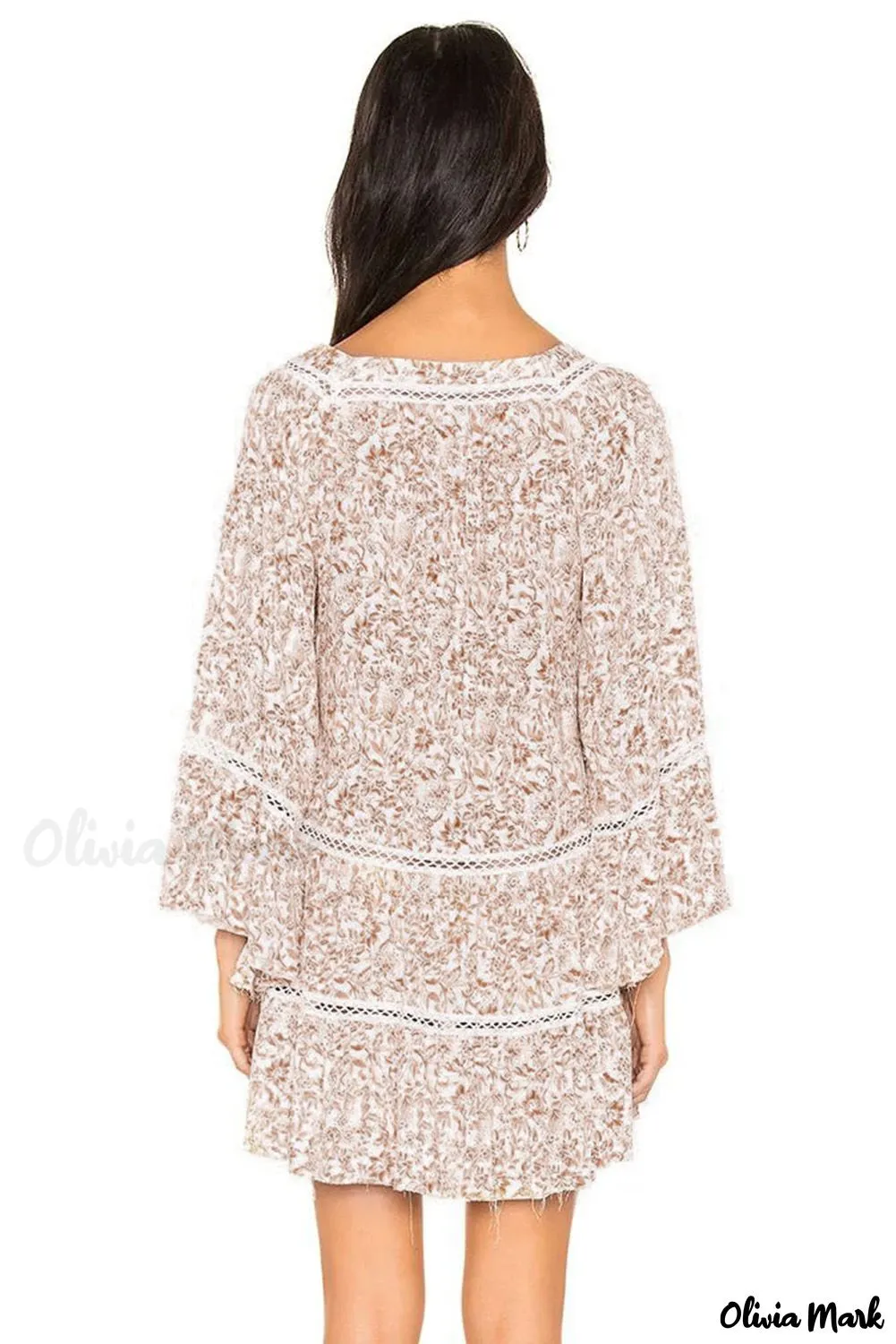 Deanwangkt - Loose beige tunic with flowers and hollowed out lace