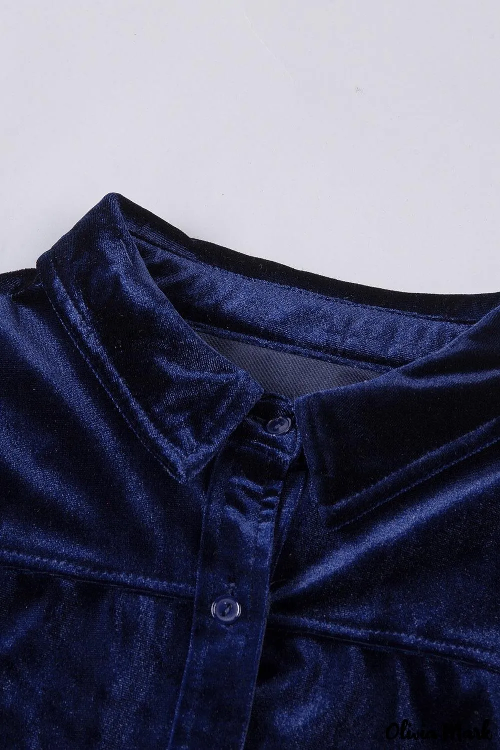 Deanwangkt - Navy Velvet Button Pocket Long Sleeve Shirt