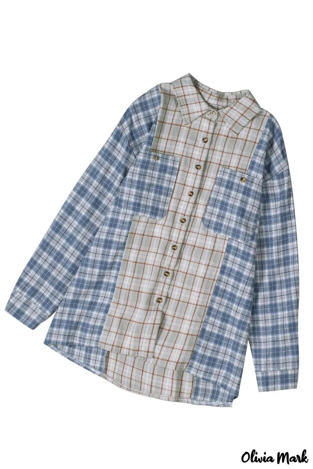 Deanwangkt - Pink Plaid Button Down Long Sleeve Shirt With Color Block Pocket