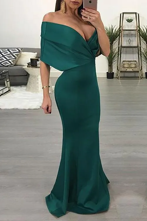 Deep V Neck Bat Mermaid Maxi Dress