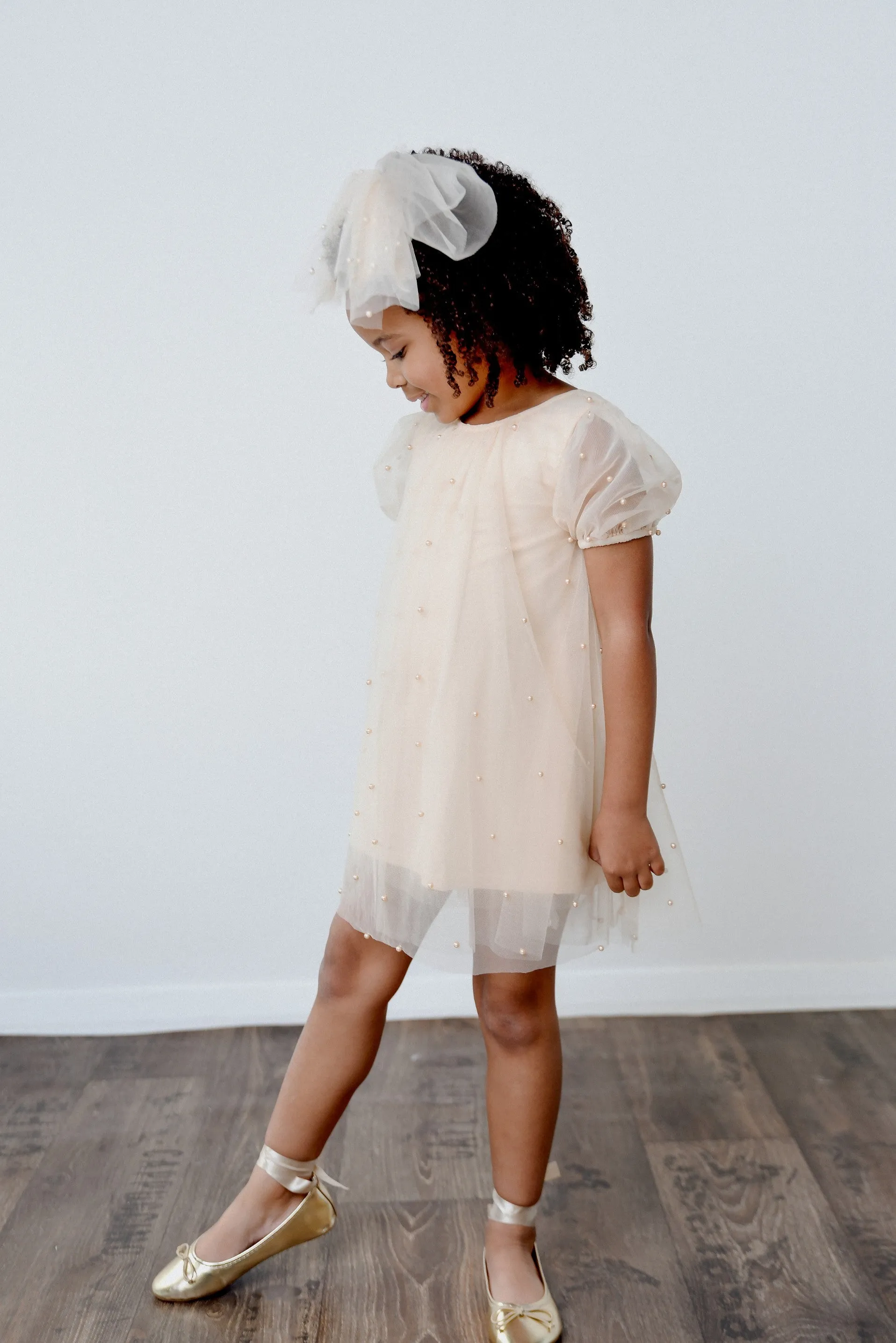 DOLLY® PEARL TULLE PUFF A-LINE DRESS cream  ⚪