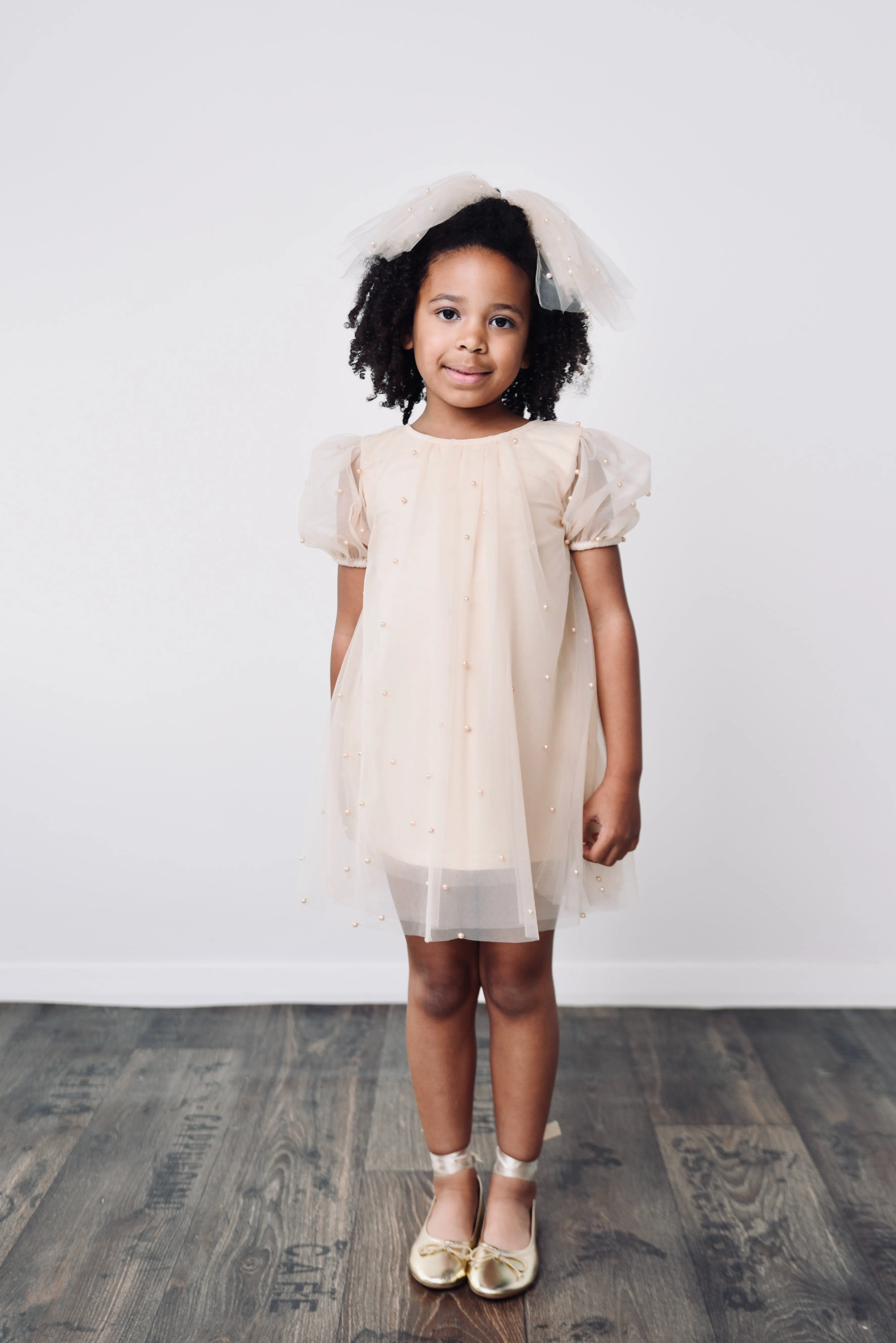 DOLLY® PEARL TULLE PUFF A-LINE DRESS cream  ⚪