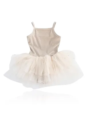 DOLLY® VELVET LEOTARD ROMPER WITH PEARL TULLE  cream  ⚪