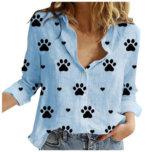 DressBetty - Summer Fashion Woman Blouses Spring Long-Sleeved Lapel Kawaii Dog Print Button Top Women's Shirt Loose Plus Size Ladies Clothes