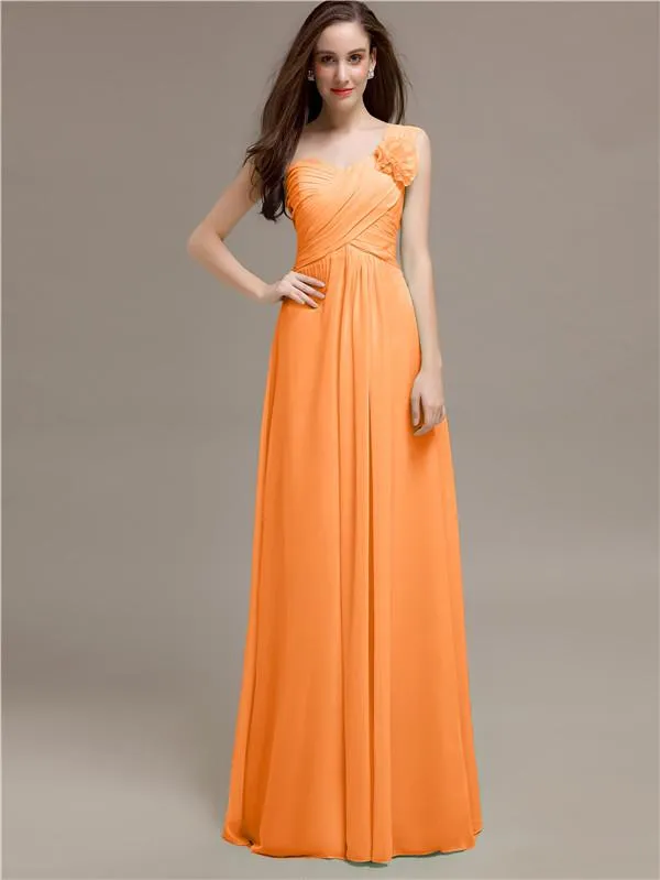 Elegant A-line One-Shoulder With Flowers Floor-Length Bridesmaid Dresses