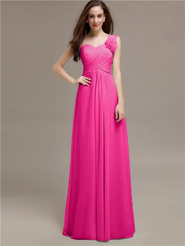 Elegant A-line One-Shoulder With Flowers Floor-Length Bridesmaid Dresses