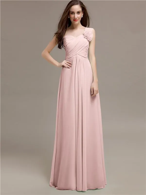 Elegant A-line One-Shoulder With Flowers Floor-Length Bridesmaid Dresses