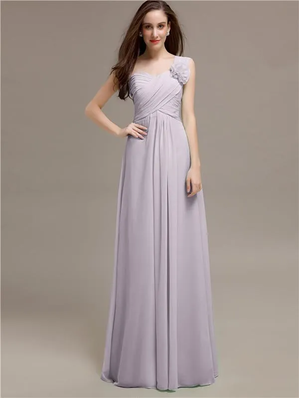 Elegant A-line One-Shoulder With Flowers Floor-Length Bridesmaid Dresses