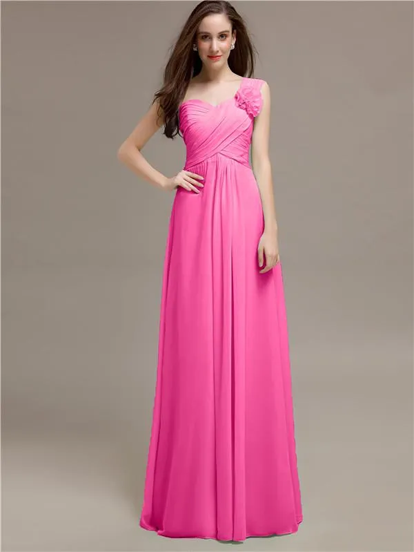 Elegant A-line One-Shoulder With Flowers Floor-Length Bridesmaid Dresses