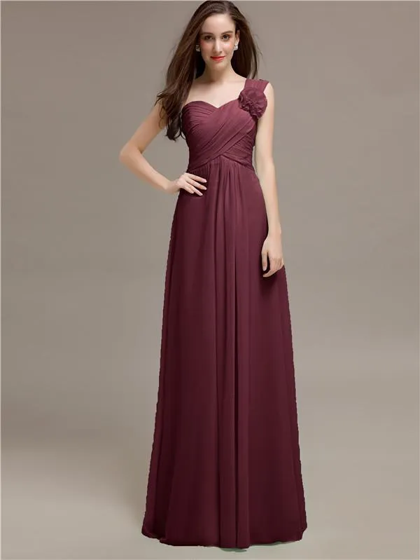 Elegant A-line One-Shoulder With Flowers Floor-Length Bridesmaid Dresses