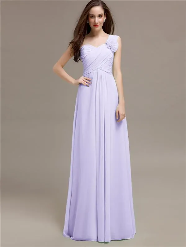 Elegant A-line One-Shoulder With Flowers Floor-Length Bridesmaid Dresses