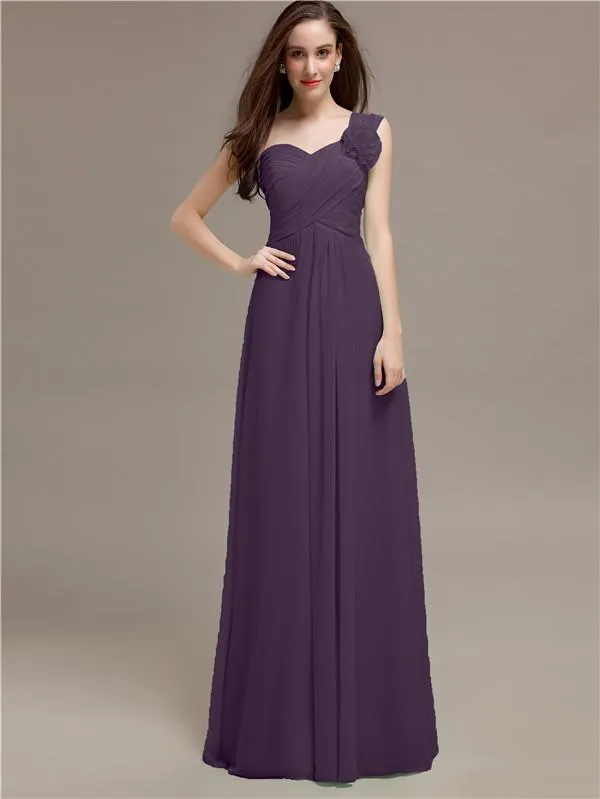 Elegant A-line One-Shoulder With Flowers Floor-Length Bridesmaid Dresses