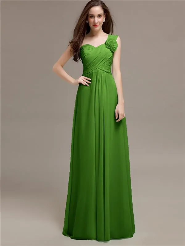 Elegant A-line One-Shoulder With Flowers Floor-Length Bridesmaid Dresses