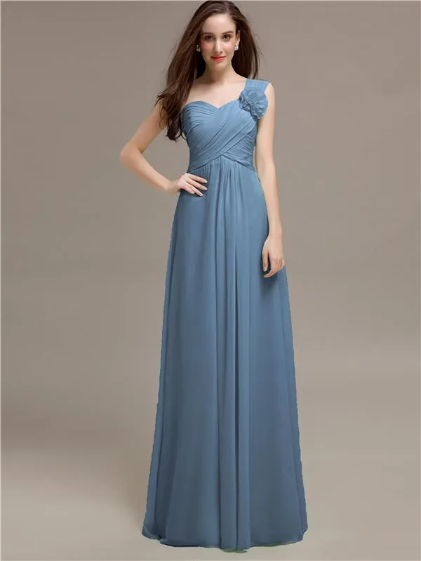 Elegant A-line One-Shoulder With Flowers Floor-Length Bridesmaid Dresses