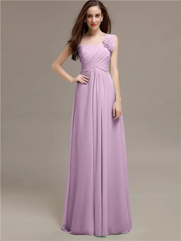 Elegant A-line One-Shoulder With Flowers Floor-Length Bridesmaid Dresses