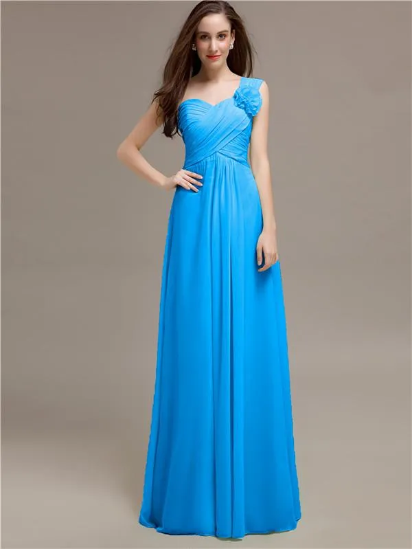 Elegant A-line One-Shoulder With Flowers Floor-Length Bridesmaid Dresses