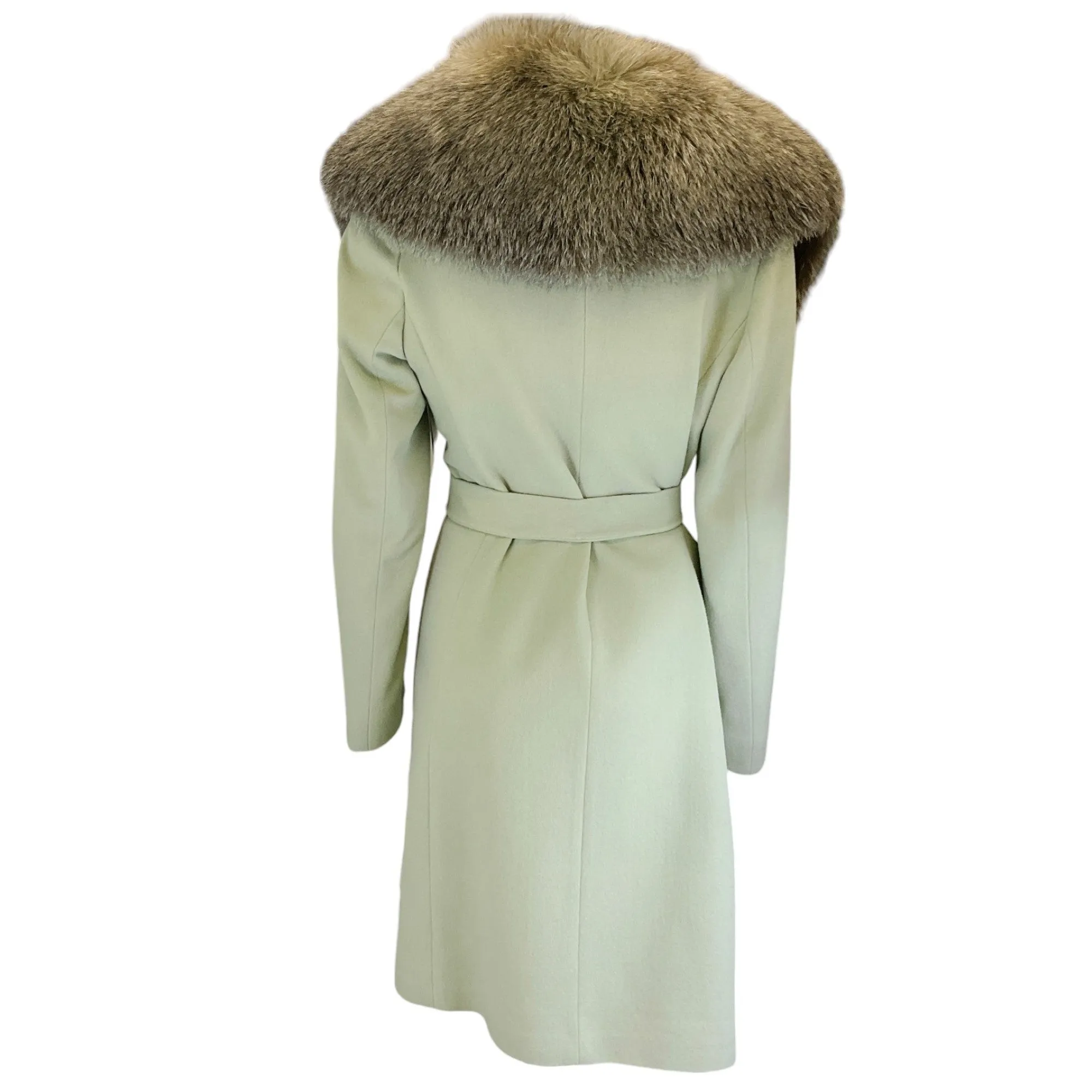 Fleurette Mojito Fox Fur Collared Belted Wool Coat