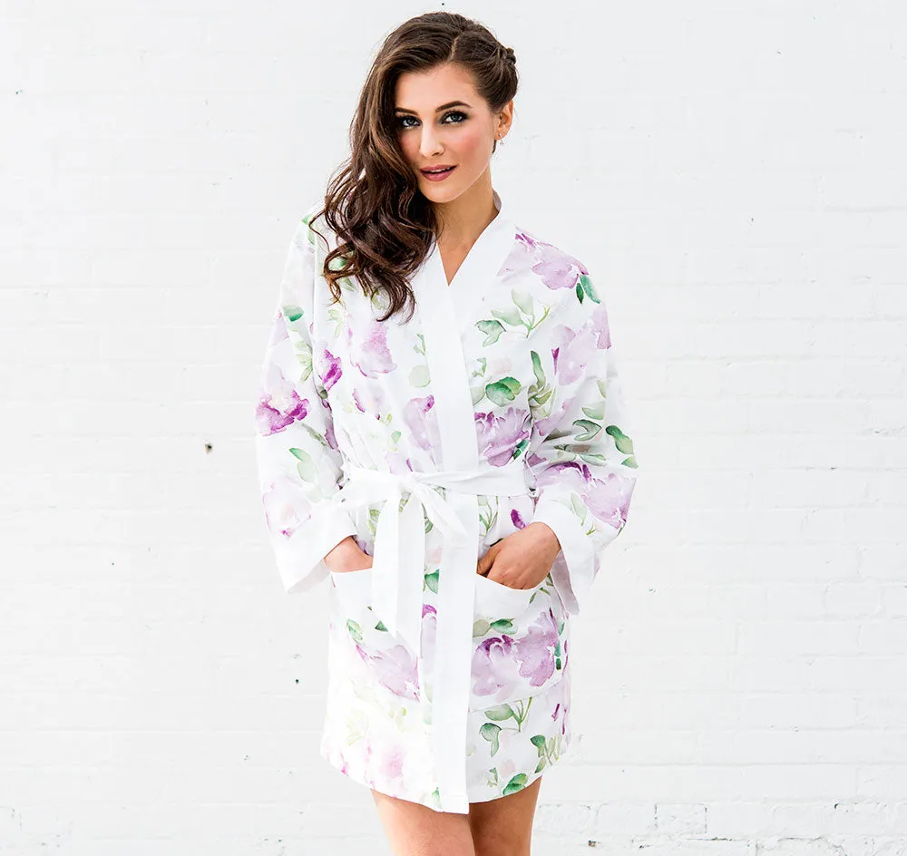 Floral Bridesmaid Robe - Lavender & White