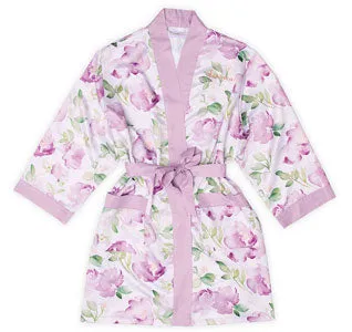 Floral Bridesmaid Robe - Lavender Trim