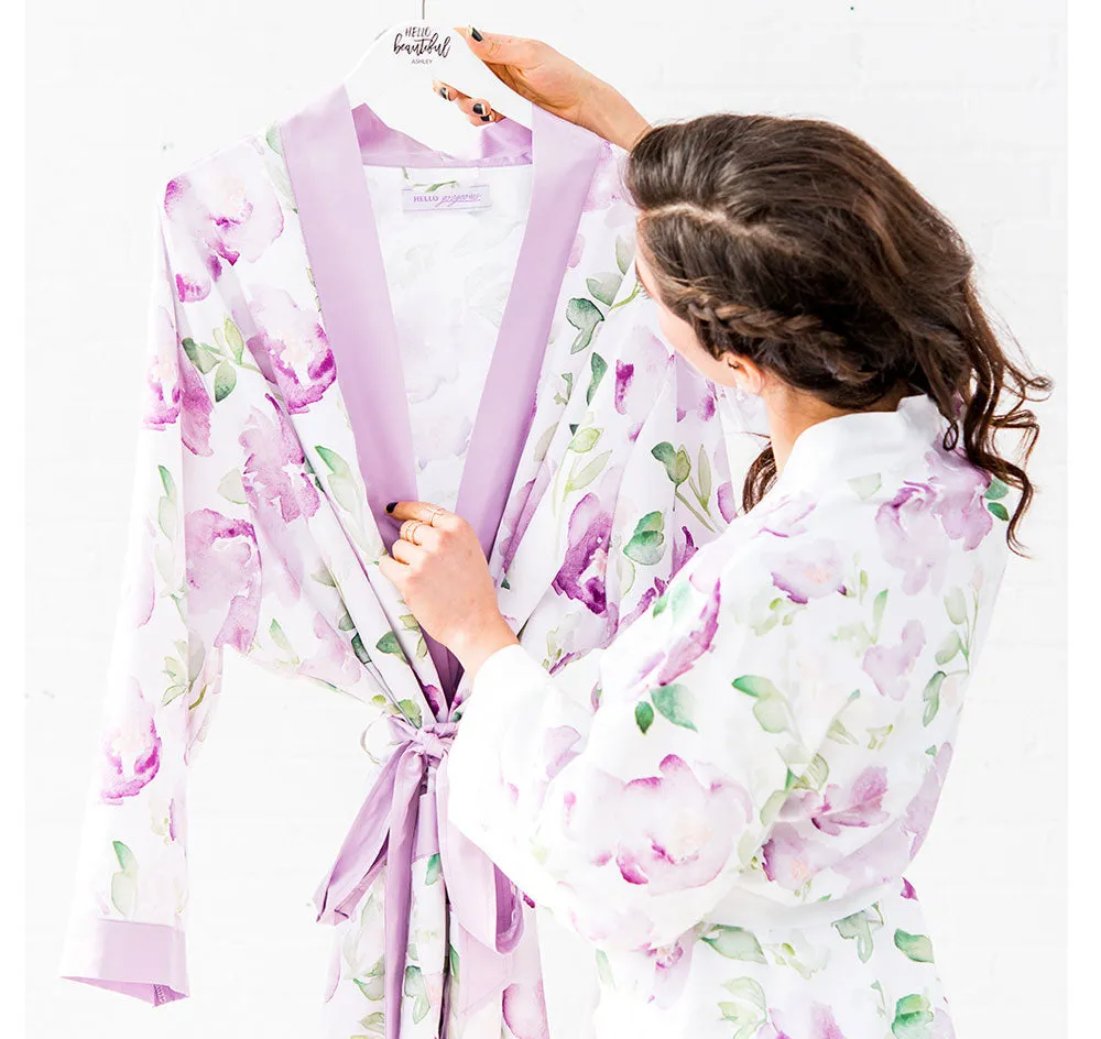 Floral Bridesmaid Robe - Lavender Trim