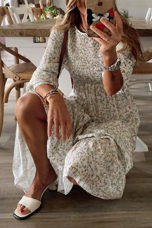 Floral Print O Neck Maxi Dress