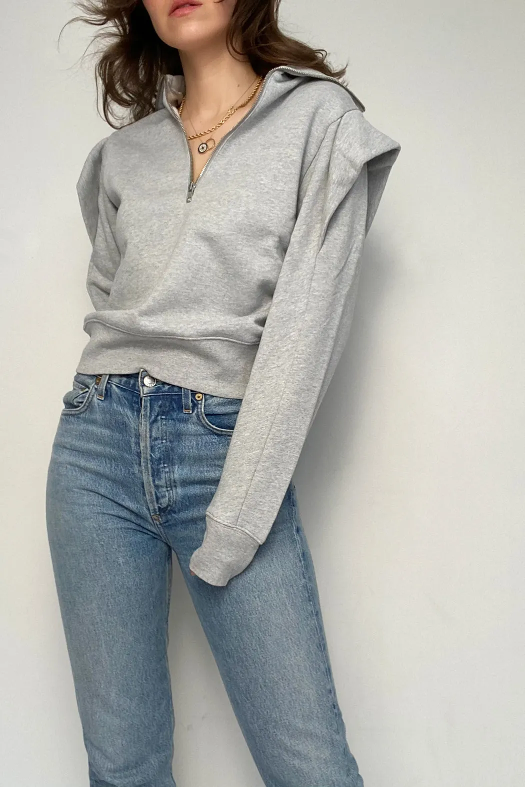 FRAME - Sporty Zip Sweatshirt Gris Heather