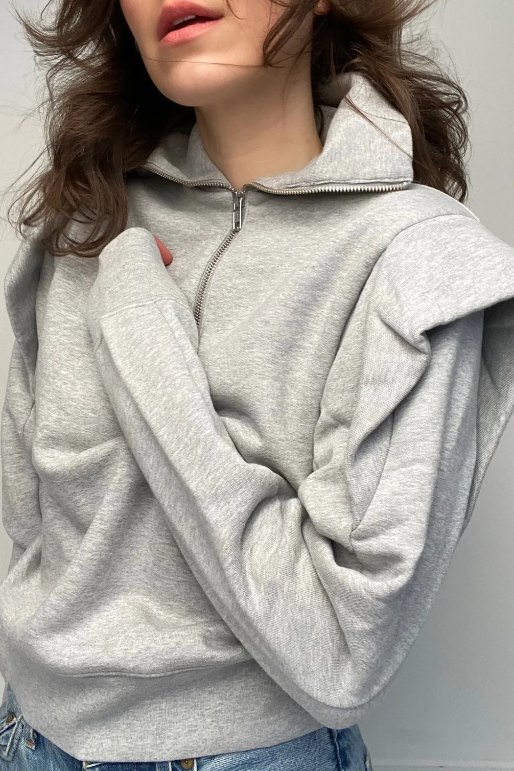 FRAME - Sporty Zip Sweatshirt Gris Heather